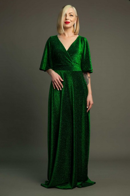 Rochie lungă de seară din lurex - Verde