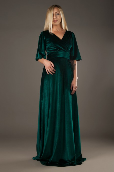 Rochie lungă din catifea Lily - Verde...