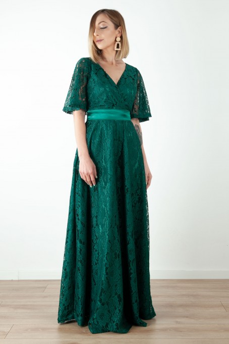Rochie lungă din dantelă Milano - Verde